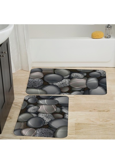 Rovigo Home Rvg5028 Baskılı Kaymaz Taban 2'Li Banyo Paspas Takım 100 x 60 + 60 x 50 CM Çok Renkli