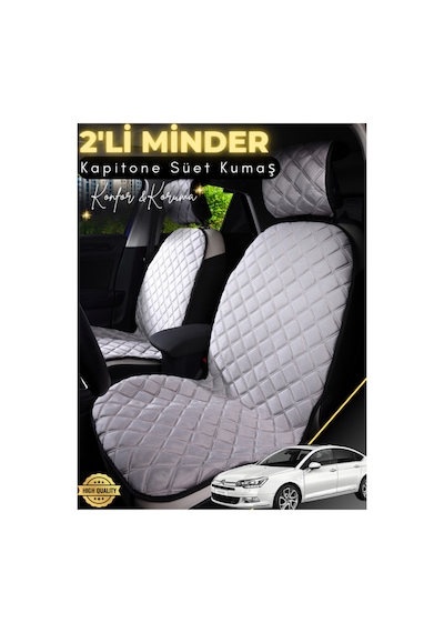 Citroen C5 Uyumlu 2'li Süet Oto Koltuk Minderi Terletmez Kolay Montaj Oto Aksesuar A3 Gri