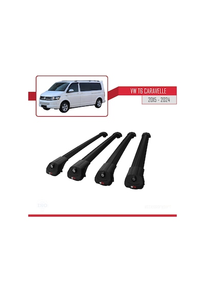 Volkswagen Caravelle T6 2015 Ve Sonrası İle Uyumlu Ace-1 Ara Atkı Tavan Barı Siyah 4 Adet Bar