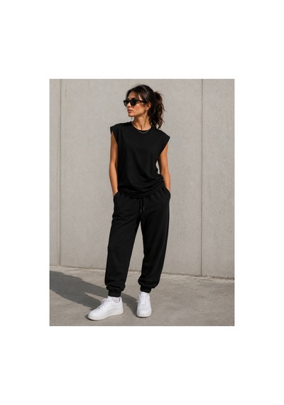 Herkesemoda Baskısız Sıfır Kol Bisiklet Yaka T-shirt Siyah