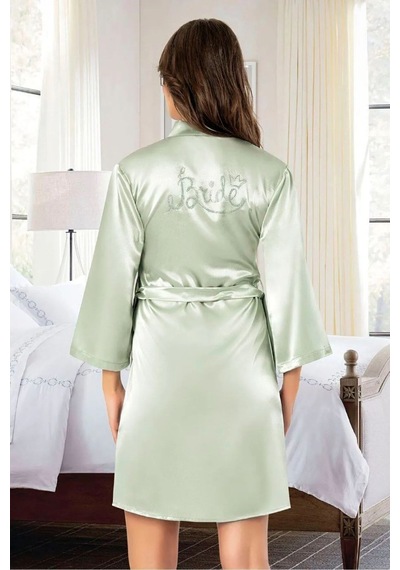 Faal 5912 Kadın Saten Bride Sabahlık-yeşil Yeşil