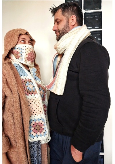 Kemzey Handmade El Örgüsü Atkı , Uzun Unisex Atkı Motifli Bej