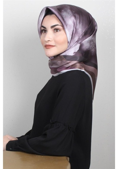 Armine Nostalji Serisi Twill İpek Eşarp 8354-84nt Mor-gri