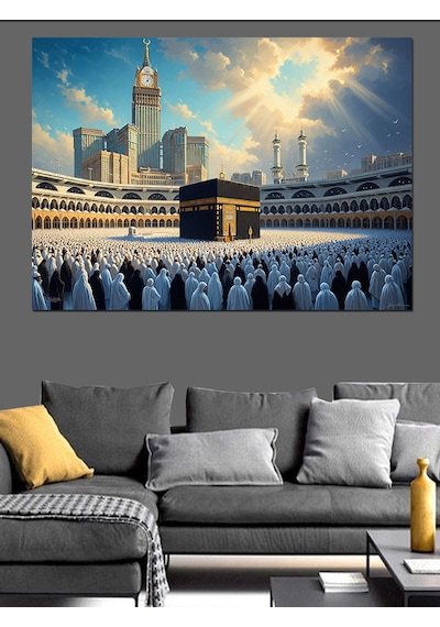 Ahşap Tablo Kabe Etrafında İbadet Edenler