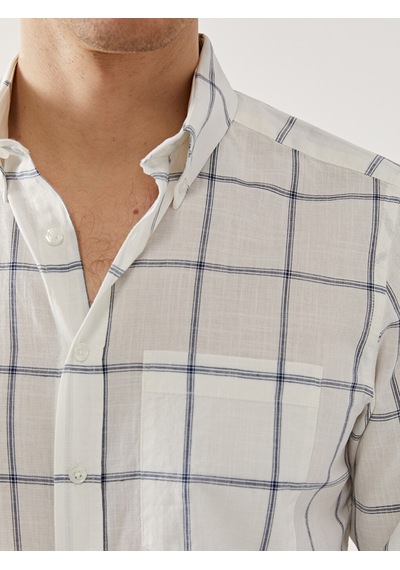 Lcwaıkıkı Classic Beyaz Regular Fit Uzun Kollu Ekose Poplin Erkek Gömlek