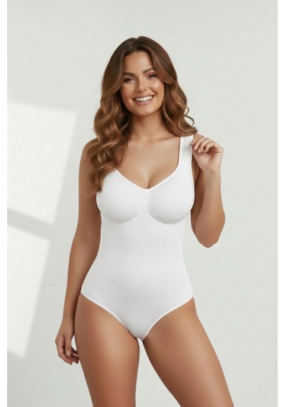 Mistirik Morcia Model Alttan Çıtçıtlı Sıkılaştırıcı Örme Kumaşlı Düz Toparlayıcı Body Beyaz Renk
