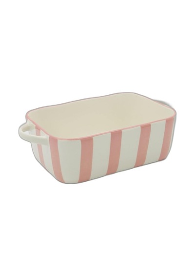 Pembe Çizgili Seramik Dikdörtgen Fırın Kabı 25x18 Cm Çok Renkli