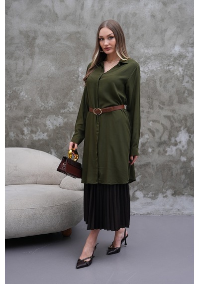 Polologin Butik Dökümlü Haki Yeşil Tunik Haki