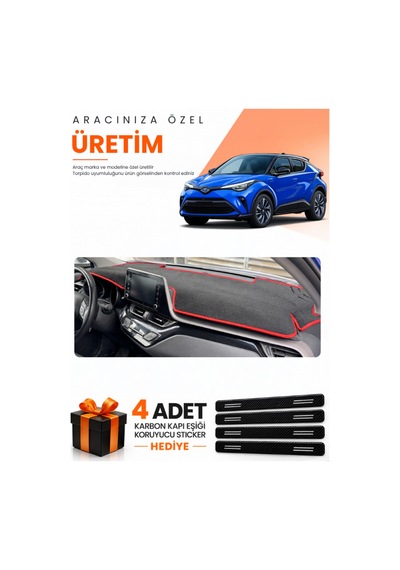 Toyota Chr 2016-2022 Uyumlu Torpido Koruma Örtüsü Oto Kılıfı - Siyah Kırmızı