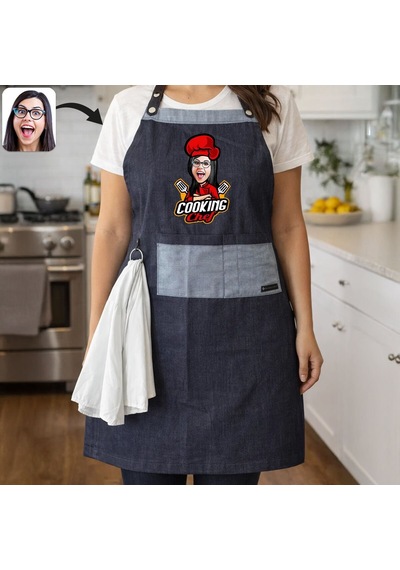 Bk Gift Kişiye Özel Karikatürlü Pamuk Denim Havlu Detaylı Mutfak Önlüğü -2, Aşçı Ve Şef Önlüğü, Ev Hediyesi Kobitmeyencom36596 Bk Gift Renkli