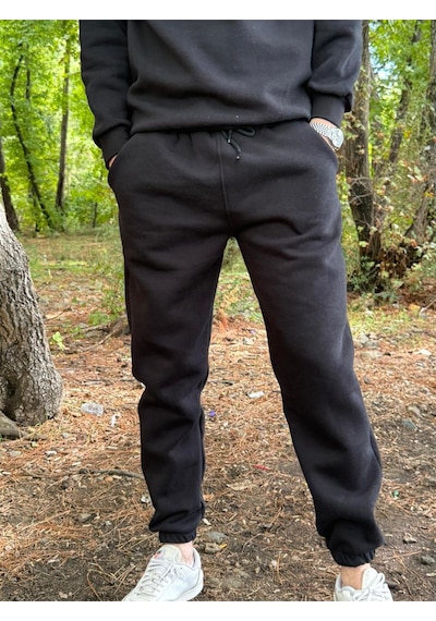 Erkek Ünisex Jogger Eşofman Altı 3 İplik Kalın Kişlık SiYAH