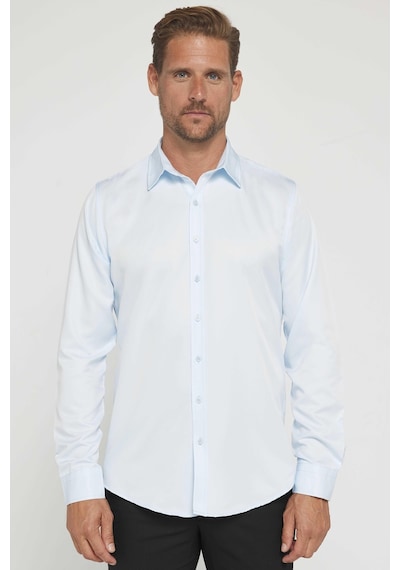 Tudors Slim Fit Uzun Kollu Kolay Ütü Teri Emen Nefes Alan Doku Kravatlık Dört Mevsim Mavi Erkek Gömlek-31608-mavi Mavi