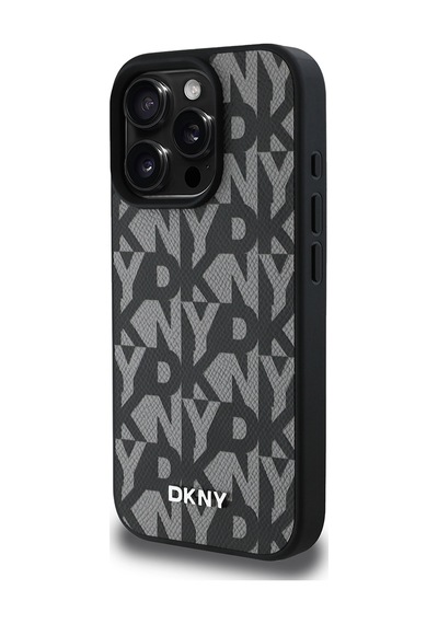 Apple Uyumlu iPhone 16 Pro Kılıf Dkny Lisanslı M-safe Şarj Özellikli 3d Yazılı Grid Pattern Kapak Gri