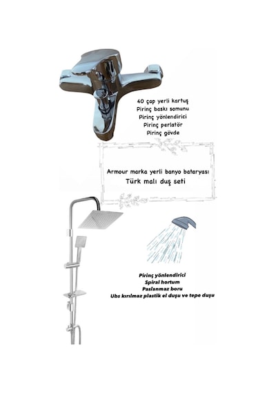 Armour Armatür Banyo Bataryası Ve Duş Seti Krom Krom