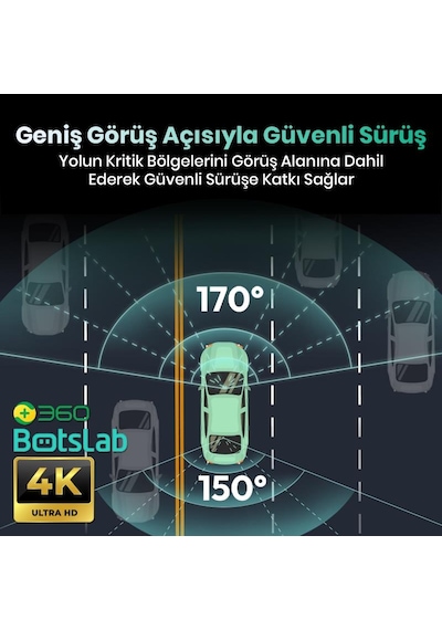+360 Botslab G300H Plus WDR 4K UHD Ön+Arka WiFi+GPS 170° Geniş Açı Gece Görüşlü Araç İçi Kamera Dash