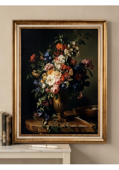 Varaklı Gold Vintage Çerçeveli Yağlı Boya Dokulu Şık Salon Tablosu - Dark Floral Hollanda Altın Çağı Klasik Dekoratif Duvar Tablosu 50x70 Cm / Çerçeveli 60x80 Cm Varaklı Gold Vintage Çerçeveli Yağlı Boya Dokulu Şık Salon Tablosu - Dark Floral Hollanda Altın Çağı Klasik Dekoratif Duvar Tablosu 50x70 Cm / Çerçeveli 60x80 Cm
