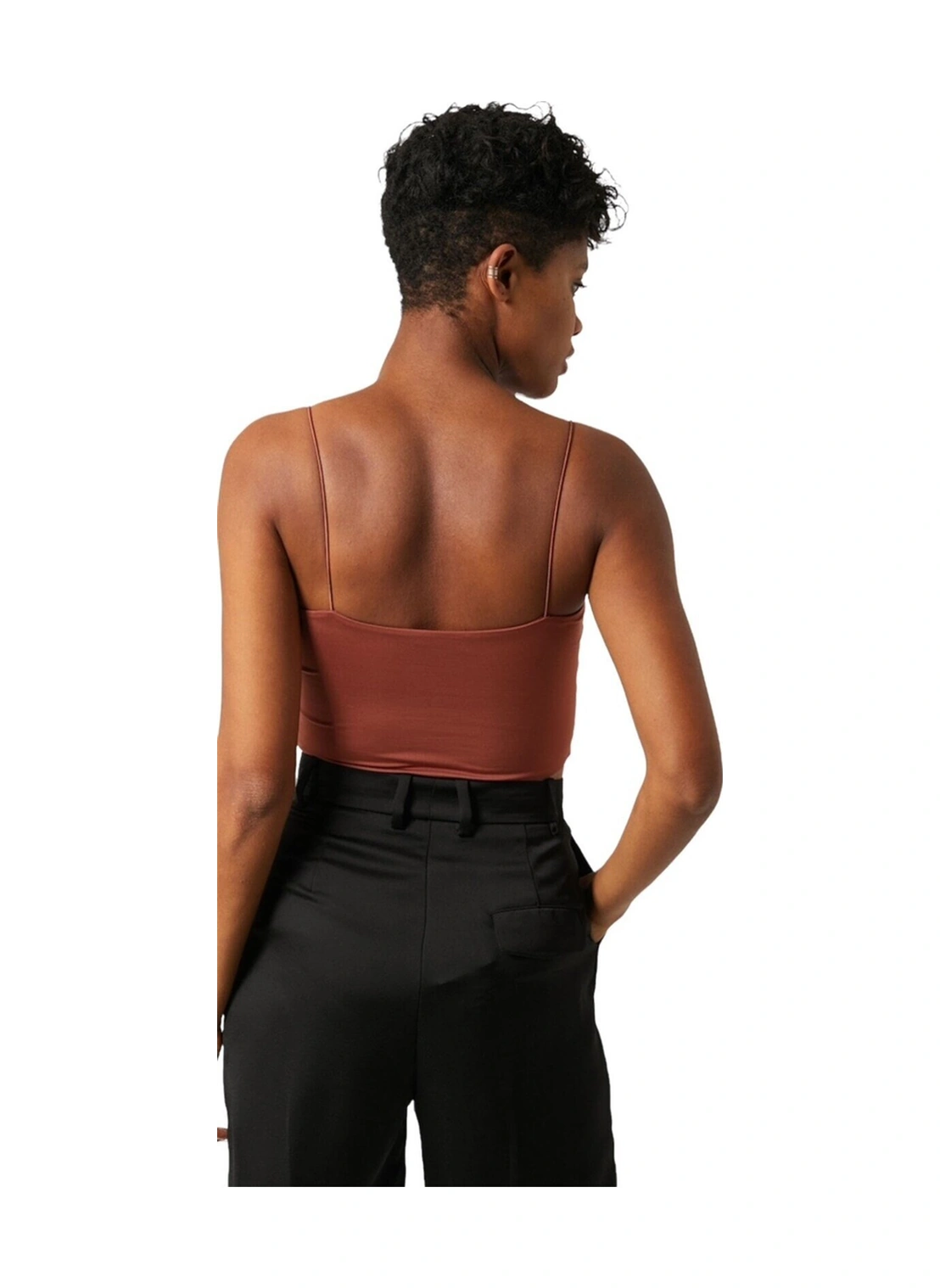 Mamayaga Kadın Askılı Şık Croptop Bluz Taba