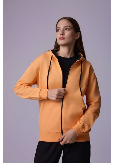 Defys Defy S Kadın Oversize Kapüşonlu Fermuarlı Cepli Sweatshirt Oranj - 527346818 Oranj
