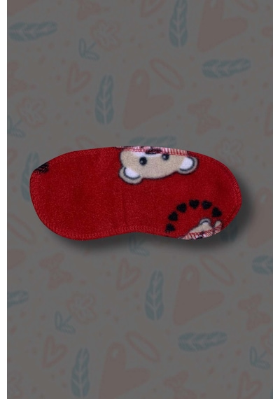 Kız Çocuk Göz Bantlı Peluş Polar Pijama Takımı Koyu Kırmızı