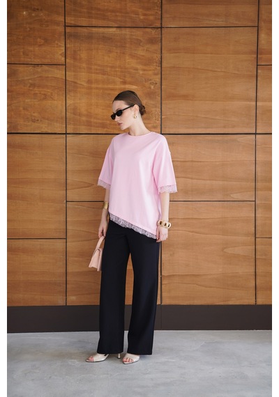 Verymoda Dantel Detaylı Tişört D2956 Pembe