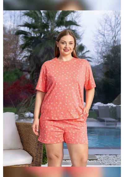 Aydoğan Kadın Lara Büyük Beden Şortlu Cotton Mercan Pijama Takım 0142 Pembe