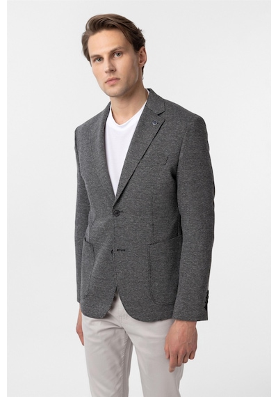 Süvari Siyah Slim Fit Desenli Mono Yaka 6 Drop Ceket-33889 Siyah