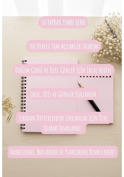Tr Premium Pastel Renk İkili Defter Seti - Renkli Sayfalı A5 Spiralli Defter & A6 Not Defteri - 50 Yaprak Şeffaf Kapa Genel