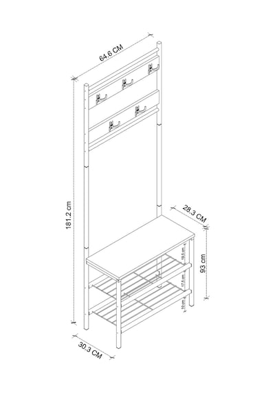 Bofigo 3 Raflı Metal Portmanto Elbise Askılığı Vestiyer Ayakkabılık Samanyolu Çam Çam