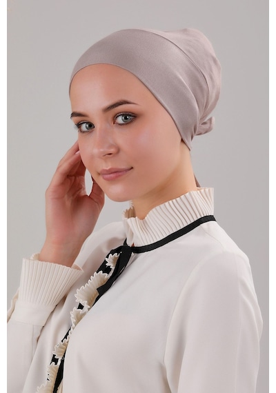 Melodi Scarf Tesettür Geçmeli Bağcıklı Viskon Likralı Bone Vizon Vizon