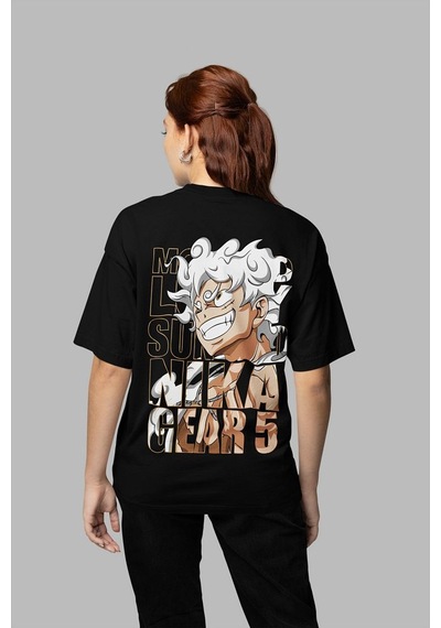 Sevbano Monkey D. Luffy Nika Gear 5 Baskılı Unisex Oversize Anime Karakte Siyah