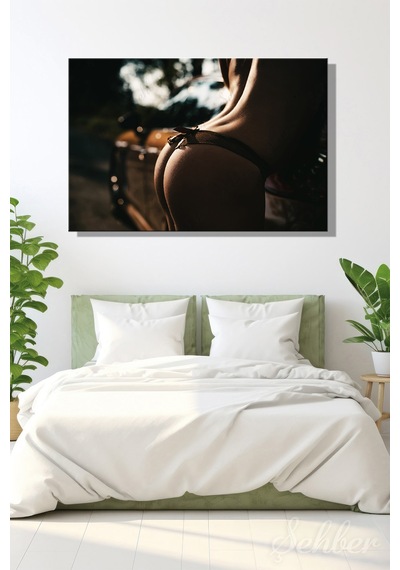Siyah Tangalı Nü Kadın Model Fotoğrafı Dekoratif Yatay Kanvas Tablo Tekli Ev Kafe Ofis 3245