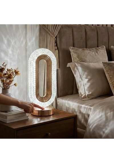 Oval Şeklinde Kristal Led Masa Lambası Dokunmatik, 3 Renk Işık Modlu, Şarjlı Dekoratif Gece Lambası Beyaz