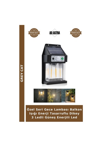 Özel Seri Gece Lambası Balkon Işığı Enerji Tasarruflu Dikey 3 Ledli Güneş Enerjili Led Çok Renkli