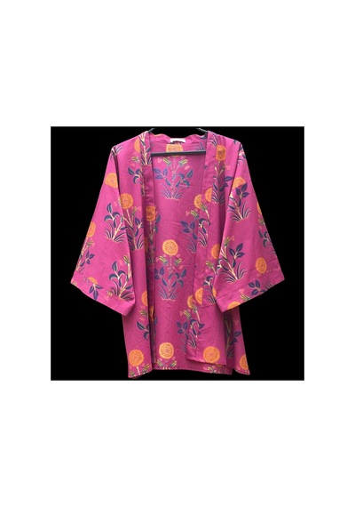 Lila Mare İthal Hint Kumaşlı Handmade %100 Pamuk Özel Tasarım Kimono Renkli Renkli