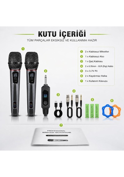 Kablosuz Uhf Mikrofon Seti El Mikrofonu Dijital Wireless Mikrofon Sistemi 50 Metreye Kadar Çekim Mesafesi Şarj Edilebi