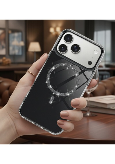 Apple Apple iPhone 17 Pro Max İçin Uyumlu Magsafe Özellikli Işıltılı Tasarımlı Ekstra Darbe Korumalı Kapak