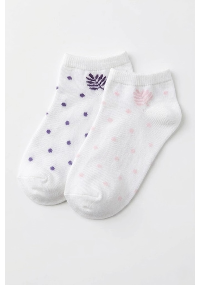 Cocole Socks Kız Bebek Patik Çorabı 2 Li Set Pamuklu Beyaz Zemin Üzeri Lila & Pudra Pembe Puantiye Y Çok Renkli