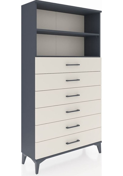 Arges Dolap 2 Raflı 6 Çekmeceli 88x30x163 Antrasit-aytaşı Antrasit