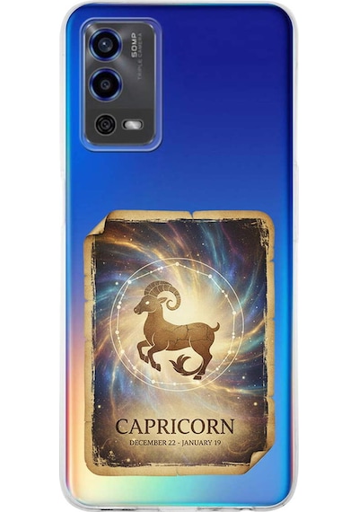 Oppo A55 İle Uyumlu Burç Kartları Oğlak Tasarımlı Şeffaf Silikon Kılıf Şeffaf