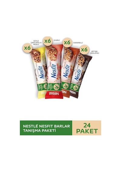 Nestlé Nesfit Çilekli & Çikolatalı & Sütlü Çikolatalı Muzlu & Karamelli Tam Tahıllı Bar 24 x 23.5 G