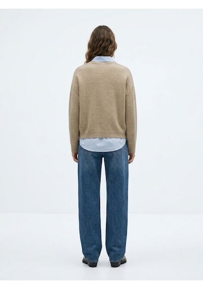 LTB Relaxed Fit V Yaka Triko Bej Kazak