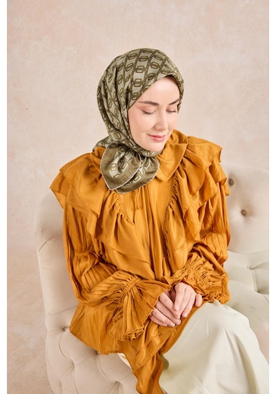 Silk Home Twill İpek Eşarp Zincir Küf Yeşili Çok Renkli
