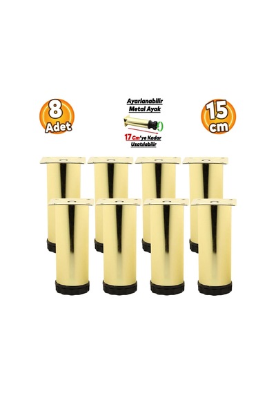 Lexroo Ayarlanabilir Mobilya Kanepe Baza Koltuk Metal Destek Yükseltici Ayağı 15 Cm Gold Ayakları 8