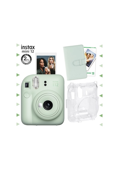 Fujifilm Instax Mini 12 Fotoğraf Makinesi + 10'lu Film + Laporta Albüm + Şeffaf Kılıf Seti Yeşil