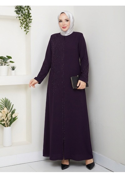 Eslemnur Sahra Elbise Büyük Beden Anne Elbisesi Mürdüm