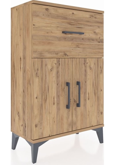Arges Komodin Tek Raflı Tek Çekmeceli 2 Kapaklı 60x30x96 Çam-çam Çam