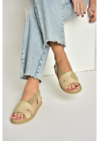 Fox Shoes Y555554003 Bej Hakiki Deri Günlük Kadın Sandalet Bej