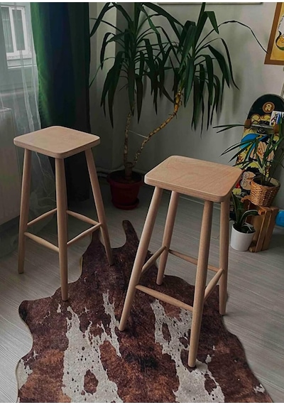 Geppetto Home Ahşap Kare Bar Tabure Sandalye Diğer