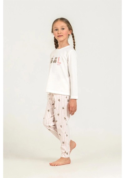 Rolypoly Kız Çocuk Baskılı Pijama Takımı Beyaz Rp3912-3