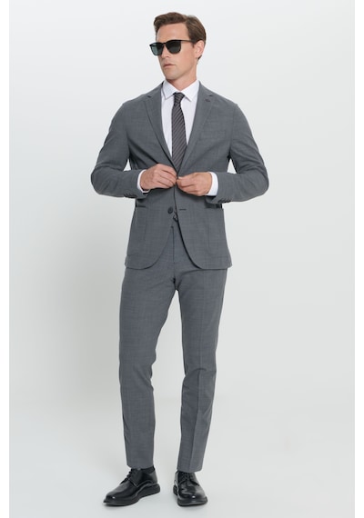 AC&Co / Altınyıldız Classics Erkek Grı Slim Fit Dar Kesim Mono Yaka Yünlü Takım Elbise Grı